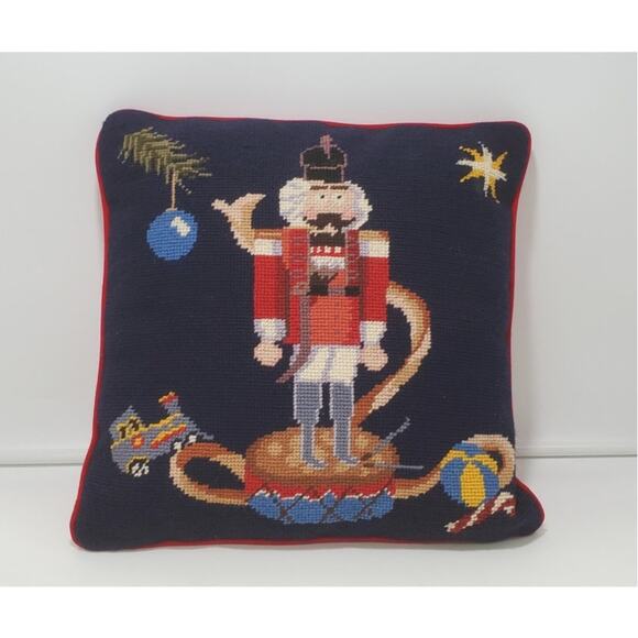 VTG Nutcracker Needlepoint Pillow, Christmas Holiday Wool Cushion 12"X12" - Picture 1 of 9